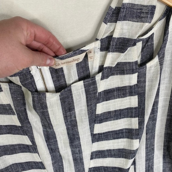 Soft Surroundings Gray Tunic Cold Shoulder Linen Blend Striped Top Size Medium - Picture 3 of 7